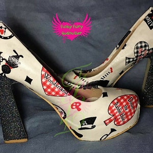 Don’t Be Late Alice shoes hidden platform customised block heel shoe