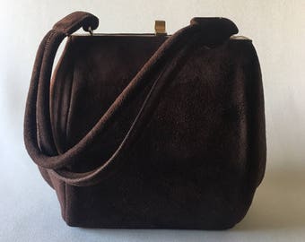 Ultrasuede Vintage Kidskin Purse, 1940s Vintage purse, Evening Hand Bag, gorgeous detail!  Great gift for her!  FLAWLESS!  Dark choc brown