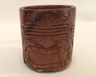 Sam's Tiki Wood Mug 2, Vintage Hand Carved Wood Mug, fantastic for the Tiki lover!  GREAT for vintage tiki bar!  Tiki decor