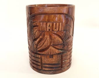 MAUI TIKI MUG!  Hand carved wood mug from Hawaii, perfect for your tiki bar collection!  Gift for him!