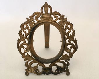 Victorian Gold Frame, Antique Ornate Gold Cast Metal frame with Easel, Wedding gift, romantic gift, Shabby Chic, Gift for her, charming!