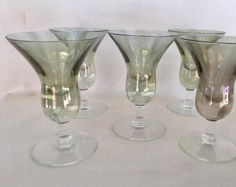 Green Cordial, Aperitif, or Liqueur Glasses. Set Of Six, Iridescent Green Stemware, Green Barware, Dessert Glassware, Vintage Barware