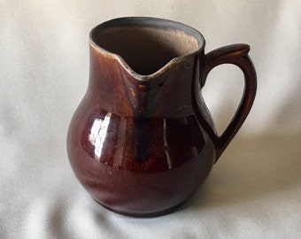 Antique French pitcher, gorgeous Brown Earthenware or Stoneware glaze, front spout, chocolate pot, gravy  or syrup pitcher, lovely patina