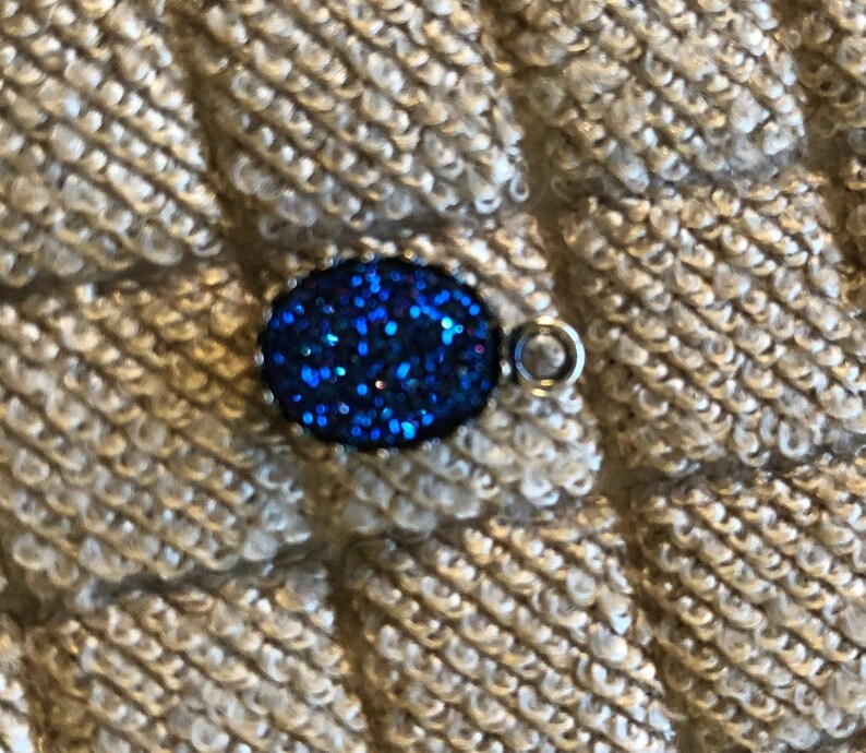 Blue Drusy Quartz Sterling Silver Pendant 10 x 8mm