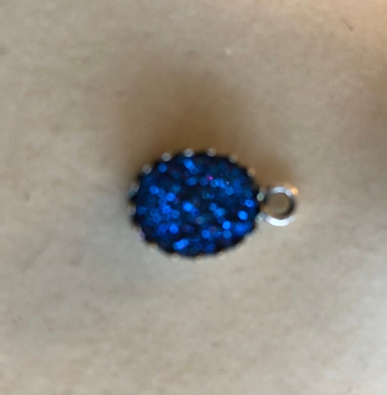 Blue Drusy Quartz Sterling Silver Pendant 10 x 8mm