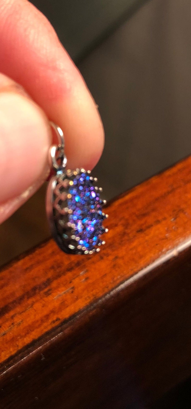 Blue Drusy Quartz Sterling Silver Pendant 10 x 8mm