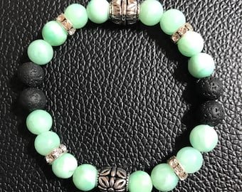 Lava Rock & Sea Green Beaded Stretch Bracelet