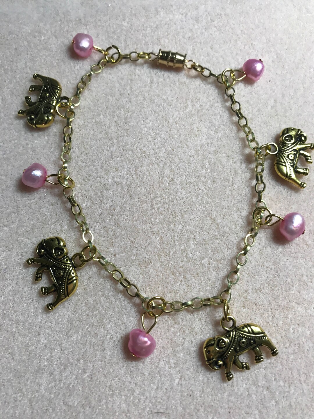 ANKLE BRACELET Elephant Charm Anklet Pearl Anklet Pink Etsy