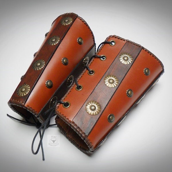 Leather Roman Bracers/ LARP/ Roman/ Bracers (pair)