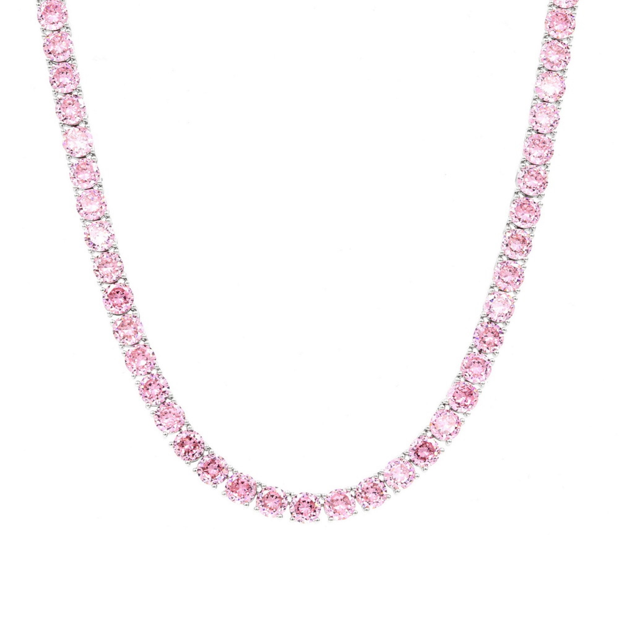 Pink CZ Diamond 925 Sterling Silver Tennis Necklace/Diamond Etsy