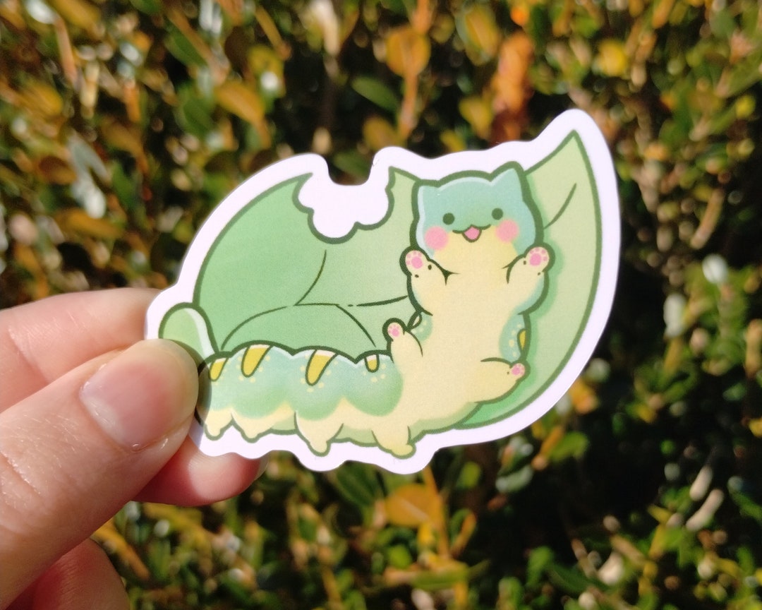 Cat-caterpillar With Leaf Waterproof Vinyl Sticker, Cute Insect Sticker ...