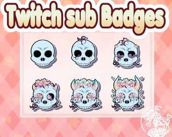 Twitch Badges - Twitch Sub Badges - Horn Skull Pastel Flower Badges