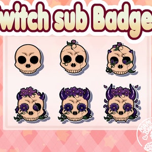 Twitch Badges - Twitch Sub Badges - Horn Skull Purple Flower Badges