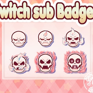 Pink Ghost Skull Twitch Badges: Fire Spirit Sub Badges (Digital Download)