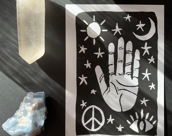 Celestial Magic Linocut Print | Babes with Brush Pens | Limited Edition