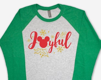 Joyful Disney Christmas Unisex Raglan tee - Disney Raglan Joyful Disney Christmas Tee - Disney Raglan-Joyful Disney Christmas