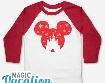 Mickey Christmas Castle Kids Raglan tee - Disney Raglan Mickey Christmas Castle Kids Tee - Mickey Christmas Castle Kids