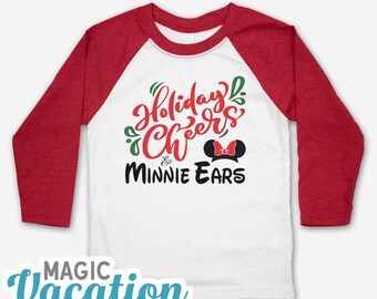 Holiday Cheers and Minnie Ears Kids Raglan tee - Disney Raglan Holiday Cheers and Minnie Ears Tee - Disney Raglan