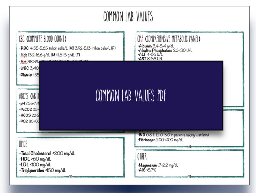 Common Lab Values - PDF - Etsy