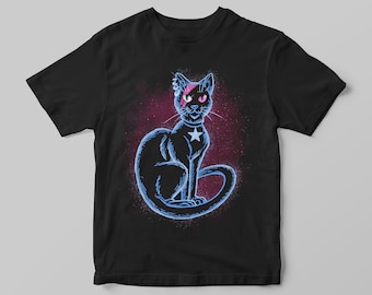 Original Black Cat Stardust T-Shirt | Glam Rock Space Gothic Animal | Mens Unisex Shirt | Available in Plus Sizes