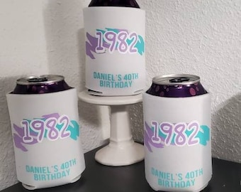 Custom Can Holder Can Coolie for Birthday | Wedding | Bachelorette | Bachelor Party | Neon | New Years | Family Reunion | Cruise | 80s | 90s