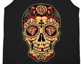 Men's Sugar Skull Day of the Dead Shirt, Diamond Mexican Gothic Dia De Los Muertos Tank, Mexico Heritage Spanish Pride Rose Cross Tee