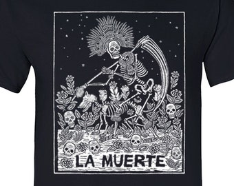 Men's La Muerte Sugar Skull T-Shirt, Skeleton Day of Dead Dia de Muertos Mexican Heritage Halloween Gothic Shirt