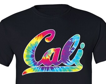 Camiseta de neón Cali para hombre, camisa de verano California Republic Tie Dye, camiseta vintage de Hollywood psicodélica en la playa