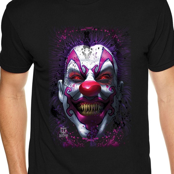 Men's Keep Smiling Clown T- Shirt, Creepy Circus Carnival Devil Halloween Demon Shirt, Horror Gothic Jester Monster Tee