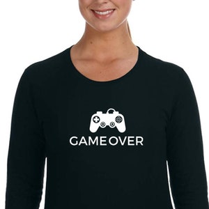 Women&#39;s Game Over Controller Video Games Gamer Gaming Level Up Console PC Player Long Sleeve T-Shirt