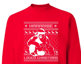 Free Shipping Harambe Loved Christmas Santa Ugly Christmas Sweater Snowflake Party Elf HO HO Men Women Sweatshirt Crewneck Red