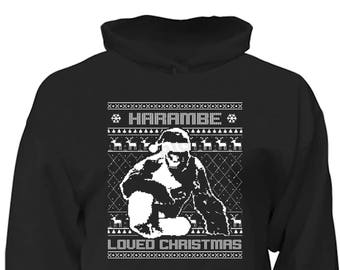 Free Shipping Harambe Loved Christmas Santa Ugly Christmas Sweater Snowflake Party Elf HO HO Men Women Hoodie Black