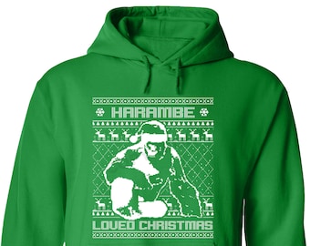 Free Shipping Harambe Loved Christmas Santa Ugly Christmas Sweater Snowflake Party Elf HO HO Men Women Hoodie Green