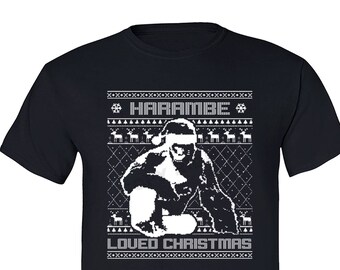 Free Shipping Harambe Loved Christmas Santa Ugly Christmas Sweater Snowflake Party Elf HO HO Men Women T-shirt Black