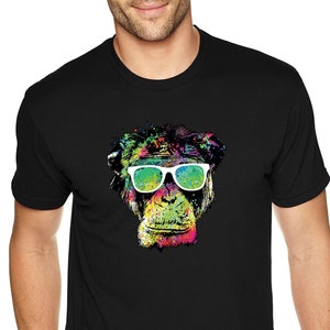 Men&#39;s Tee Neon Monkey Glasses Ape Chimp Chimpanzee Gorilla Primate Tie Dye Wild Animal Jungle Zoo African Crewneck T-shirt