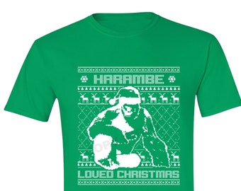 Free Shipping Harambe Loved Christmas Santa Ugly Christmas Sweater Snowflake Party Elf HO HO Men Women T-shirt Green