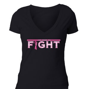 Breast Cancer Fight Womens Vneck Tshirt, Breast Cancer Awareness Ribbon, Breast Cancer Figh Cancer Shirt, Breast Cancer Survivor Gift