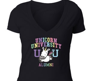 Women's Unicorn University Alumni Rainbow Tee Magic Dab Colorful Gift Women's V-Neck T-shirt