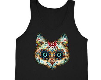 Sugar Skull Day of the Dead Cat Tanktop Pussy Kitty Mexican Gothic Dia Muertos