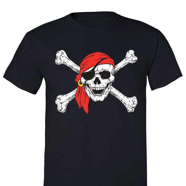 Jolly Roger Rodger Skull Crossbones Pour Hommes Tee Pirate Flag Marine Militaire USA American Bandana Cadeau Homme Crewneck T-shirt