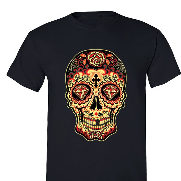 Men's  Sugar Skull Day of the Dead Tee Diamond Mexican Gothic Dia Los Muertos Gift Crewneck T-shirt
