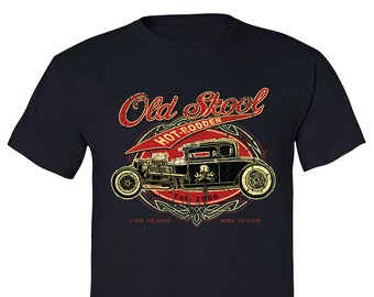 Men&#39;s  Old School Skool Tee Hot Rodder Vintage Car Hudson Flint Vintage Nostalgic Gift Men&#39;s Crewneck T-shirt