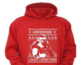Free Shipping Harambe Loved Christmas Santa Ugly Christmas Sweater Snowflake Party Elf HO HO Men Women Hoodie Red