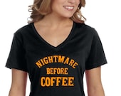 XtraFly Apparel Women 39 s Halloween Nightmare Before Coffee Party Fall Trick or Treat Gift V-neck T-shirt