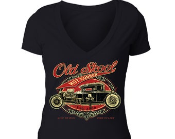 Women's Old School Skool Tee Hot Rodder Vintage Car Hudson Flint Vintage Nostalgic Gift Women's V-Neck T-shirt