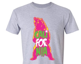 Camiseta de neón de california para hombre, camiseta de cali Republic State Flag Los Angeles, camiseta de verano nativa del West Side