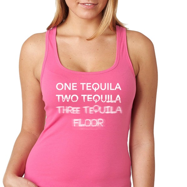 Women's One Tequila Two Floor Funny Cinco De Mayo Spring Break Racer-back Tank-Top Birthday Gift Drinking Summer Party