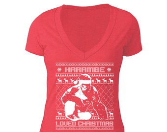 Free Shipping Harambe Loved Christmas Santa Ugly Christmas Sweater Snowflake Party Elf HO HO Men Women T-shirt Red