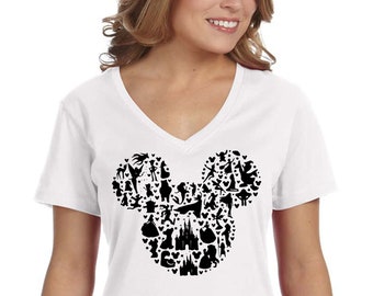 Women&#39;s Ears V-neck T-shirt, Matching Family Vacation Magical Theme Shirt, Castle Magic Cruise Fantasy Tee