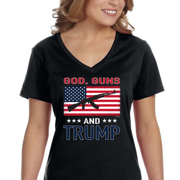 Women's God Guns Donald Trump 2024 Presidential Elections Tee Political Gift V-Neck T-shirt